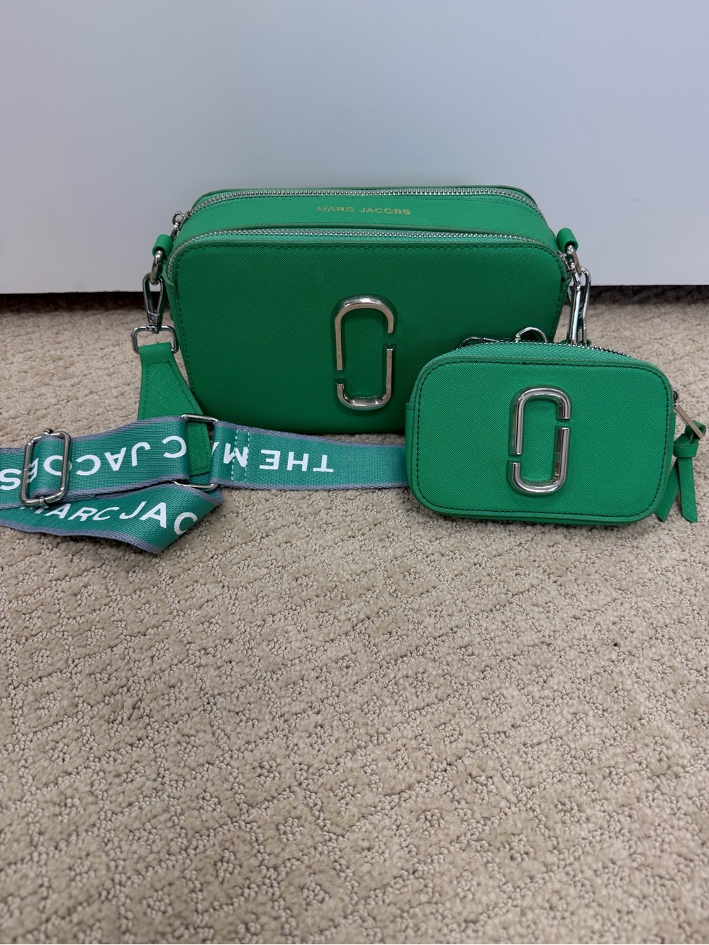Marc Jacobs Green Double-Zip Crossbody with Logo Strap